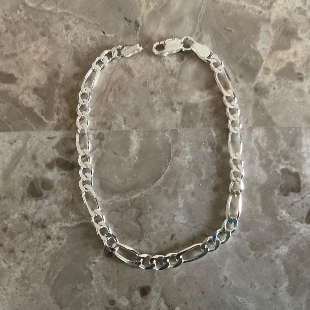 Italian Silver Figaro Bracelet 7”